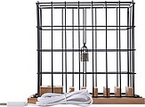 Aluminium and wooden phone holder cage, including USB ports and lock with 2 small keys.