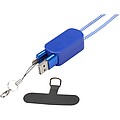 Anser recycled plastic smartphone lanyard with 27W 5-in-1 built-in cable, royal blue