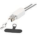 Anser recycled plastic smartphone lanyard with 27W 5-in-1 built-in cable, white