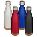 Cove 500 ml double wall vacuum insulated stainless steel water bottle with cork details, red