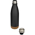 Cove 500 ml double wall vacuum insulated stainless steel water bottle with cork details, solid black