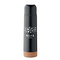 Double wall vacuum insulated flask in recycled stainless steel with cork detail base
