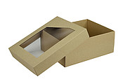Kraft box with a transparent window in the lid, size 240x180x95, brown