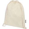 Oregon 140 g/m2 GRS recycled cotton drawstring bag, natural