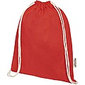 Oregon 140 g/m2 GRS recycled cotton drawstring bag, red