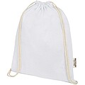 Oregon 140 g/m2 GRS recycled cotton drawstring bag, white