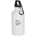 Oregon 400 ml matte RCS recycled single wall stainless steel water bottle with carabiner, white