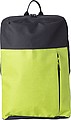 Polyester (600D) backpack with zippered front pocket. Adjustable and padded shoulder straps.