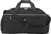 Polyester (600D) sports bag with front zipped pocket and a mesh pocket on both sides.