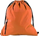 Pongee (190T) drawstring backpack. The front has a pocket with zipper.