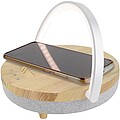 Prixton 4-in-1 10W Bluetooth® speaker with LED light and wireless charging base, wood