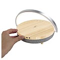 Prixton 4-in-1 10W Bluetooth® speaker with LED light and wireless charging base, wood