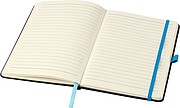 PU notebook (approx. A5) with 96 lined pages, ribbon marker, and elastic band over the cover.