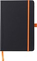 PU notebook (approx. A5) with 96 lined pages, ribbon marker, and elastic band over the cover.