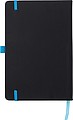 PU notebook (approx. A5) with 96 lined pages, ribbon marker, and elastic band over the cover.