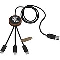 SCX.design C36 3-in-1 rPET light-up logo extended charging cable with round bamboo casing, wood