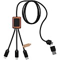 SCX.design C38 40W 5-in-1 rPET light-up logo charging cable with squared wooden casing, solid black