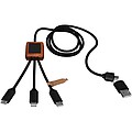 SCX.design C38 40W 5-in-1 rPET light-up logo charging cable with squared wooden casing, solid black