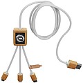 SCX.design C39 3-in-1 rPET light-up logo charging cable with squared bamboo casing, white
