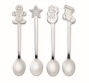 Set of 4 different stainless steel Christmas motif tea spoons.
