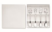 Set of 4 different stainless steel Christmas motif tea spoons.