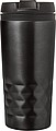 Stainless steel travel mug (300 ml) with black lid, also available with coloured stainless steel.