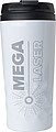 Stainless steel travel mug (300 ml) with black lid, also available with coloured stainless steel.