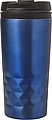 Stainless steel travel mug (300 ml) with black lid, also available with coloured stainless steel.