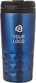 Stainless steel travel mug (300 ml) with black lid, also available with coloured stainless steel.