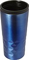 Stainless steel travel mug (300 ml) with black lid, also available with coloured stainless steel.