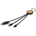 Tecta 6-in-1 recycled plastic/bamboo charging cable with keyring