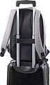 Two-tone polyester (600D) anti-theft backpack, with PVC backing.