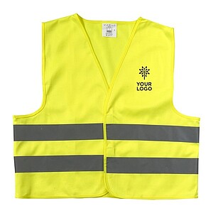 100% Polyester neon safety jacket for children. For promotional use.