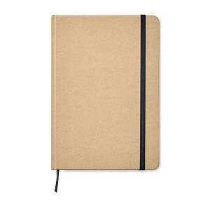 A5 Notebook in recycled material with 80 lined pages and matching colourful ribbon and elastic band.