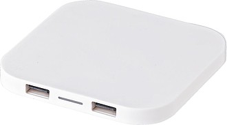 ABS charger with wireless technology and USB and micro USB ports.