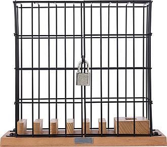 Aluminium and wooden phone holder cage, including USB ports and lock with 2 small keys.