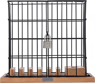 Aluminium and wooden phone holder cage, including USB ports and lock with 2 small keys.