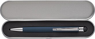 Aluminium ballpen with rubber coating and rubber tip for capacitive screens.
