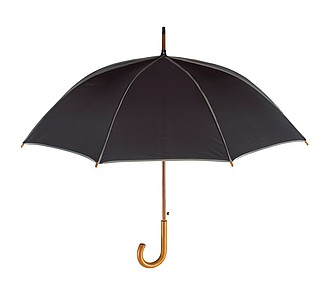 Automatic wooden stick umbrella "Waltz" with colour-matching piping,colour black, grey
