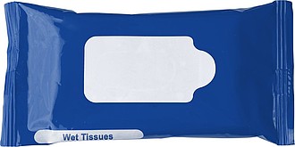 Bag with 10 wet tissues.Cobalt blue