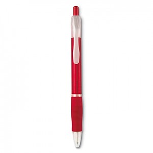 Ball pen with rubber grip, transparent red