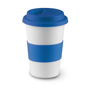 Ceramic mug w/ lid and sleeve, blue