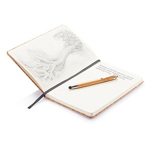 Cork A5 notebook with bamboo pen including stylus