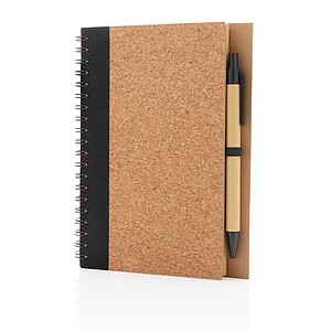 Cork spiral notebook with pen, black