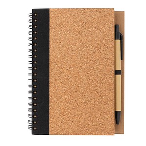 Cork spiral notebook with pen, black