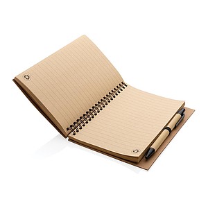 Cork spiral notebook with pen, black
