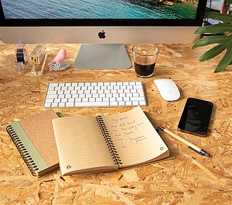 Cork spiral notebook with pen, black