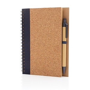 Cork spiral notebook with pen, blue