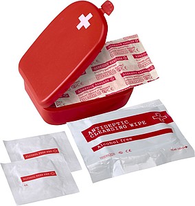 First aid kit in a plastic caseRed