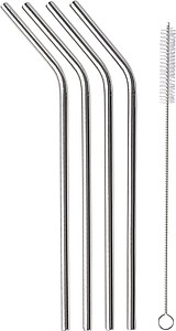 Four stainless steel straws
